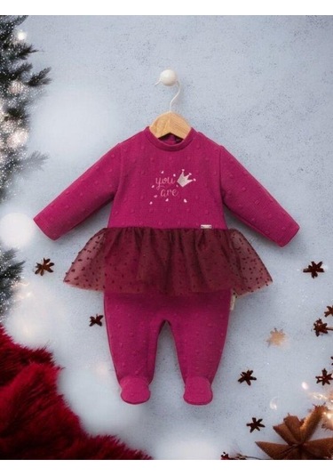 Kız Bebek Tütü Etekli Tasarım Tulum-15218 Bordo