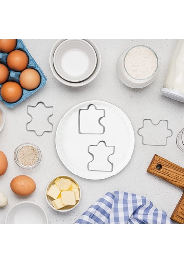 Sointeresting Paslanmaz Çelik Fondan Bisküvi Kurabiye Kesici Kek Pasta Kurabiye Kesici Puzzle Kalıp 4 Adet Gümüş
