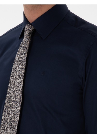 Cacharel Lacivert Slim Fit Pamuklu Klasik Gömlek