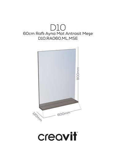 D10 60 Cm Melamin Raflı Ayna Antrasit Meşe Beyaz