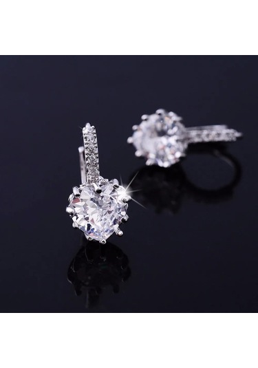 Romantik Kalp Kristal Döngü Kolu Geri Küpe Kadınlar İçin Avusturya Kübik Zirkon Round-green 1.50 CM-Gümüş