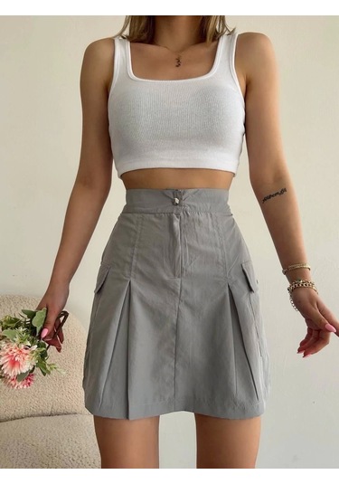 Cepli Paraşüt Etek Gri