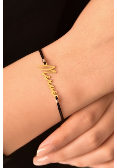 925 Ayar Gümüş Dorika Toplu Altın Kaplama Ipli Isim Bileklik