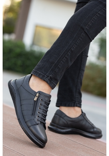 Garantili D262 Günlük Ortopedik Hakiki Deri Erkek Ayakkabı Siyah