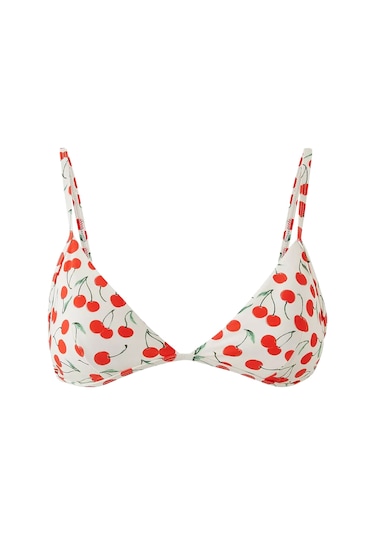 Good American Çarpıcı Kiraz Desenli Bikini Üstü Beyaz