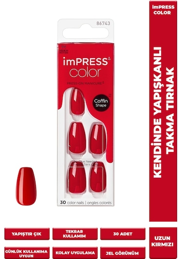 İmpress Color Kendinden Yapışkanlı Takma Tırnak Uzun Kırmızı