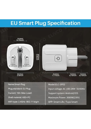 Motion003 Elivco Akıllı Wifi Fiş 16a Ab Priz Güç İzleme Uzaktan Kontrol Akıllı Ev Otoma
