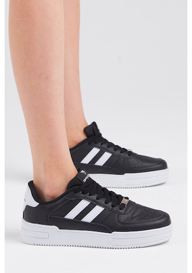 Tonny Black Unisex Siyah Beyaz Yanı Çizgili Bağcıklı Rahat Kalıp