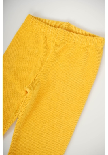 Kız Çocuk Bel Lastikli Fitilli Kadife Tayt Sarı