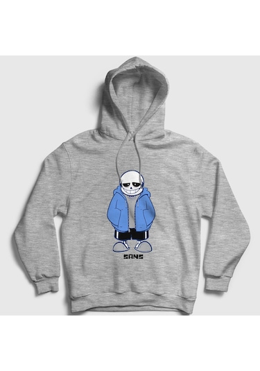 Presmono Unisex Blue Coat Sans Undertale Kapüşonlu Sweatshirt Gri Melanj
