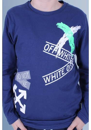 X Baskılı Uzun Kollu Erkek Çocuk Lacivert Sweatshirt Lacivert