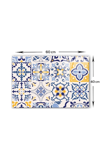 Decorita Mavi Çini Desen | Cam Ocak Arkası Koruyucu | 40cm x 60cm