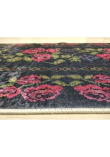 Yamalı Home Style Deri Taban Siyah Kırmızı Pr5616-80X150 Siyah