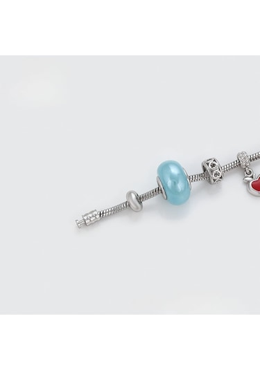 Kalp Detaylı Platin Kaplama Charm Kadın Bileklik Silver