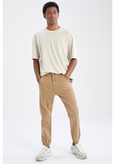 Normal Bel Boru Paça Jogger Jean Pantolon Kahverengi