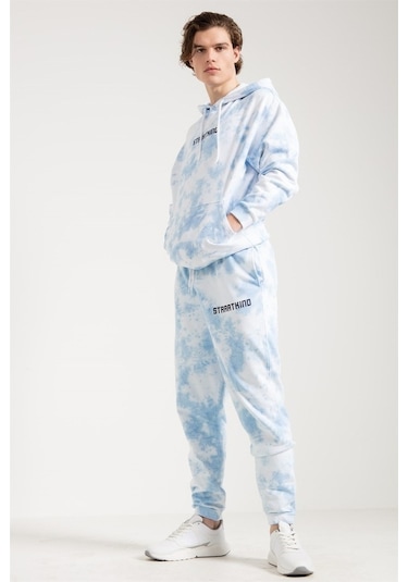 Batik Yıkamalı Mavi Oversize Erkek Eşofman Altı Mavi