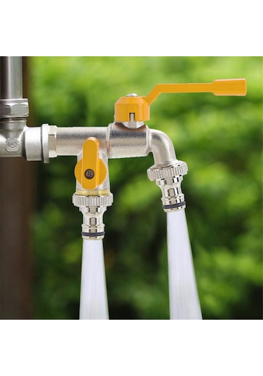 Xurunkeji 3/4 Bahçe Avlusu Açık Hava Antifriz Musluğu Bir-içeri-iki-çıkış Açık Hava Çamaşır Makinesi Tüm Bakır Çift Kullanımlı Büyük Akış GÜMÜŞ