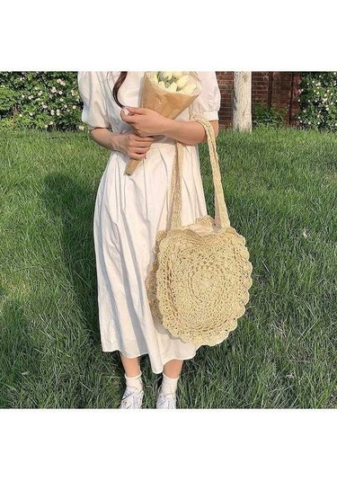 Novahub Koyu Kahverengi Bohem Tarzı Hasır Örgü Plaj Çantası - El Yapımı Omuz Çantası 40cm Koyu Kahverengi