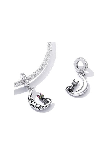 Fastbuy S925 Ayar Gümüş Ay Siyah Kedi Kolye Dıy Bilezik Çok Renkli Aksesuarlar Çok Renkli