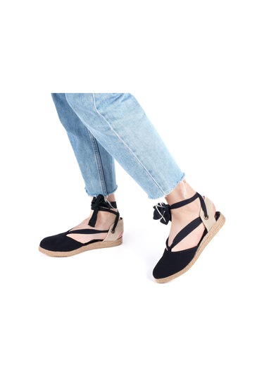Star Tombis Gerçek Elişi Ipli Düz Topuk Keten Espadril Handmade Siyah