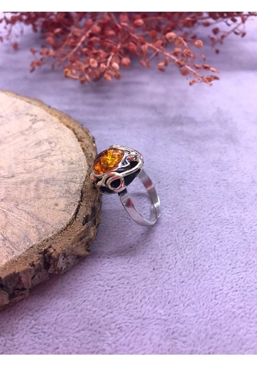 Nsa Gümüş Kehribar Taşlı Gümüş Yüzük 925 Ayar - 217295150