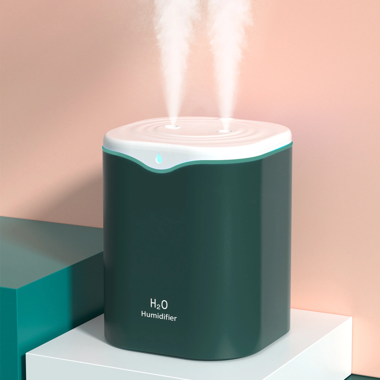 Youtek Ev Ofis İçin 2l Büyük Kapasiteli Çift Burunlu Soğuk Buhar Nemlendirici, Otomatik Kapatma Ve Gece Lambası Özelliği Pembe