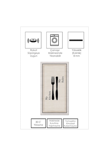 West Home Makinede Yıkanabilir Kaymaz Taban Leke Tutmaz Bej Mutfak Halısı Mutfak Kesme Yolluk