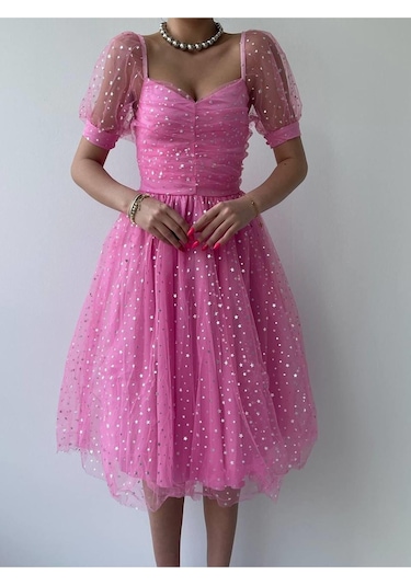 Helena Tül Elbise Pembe