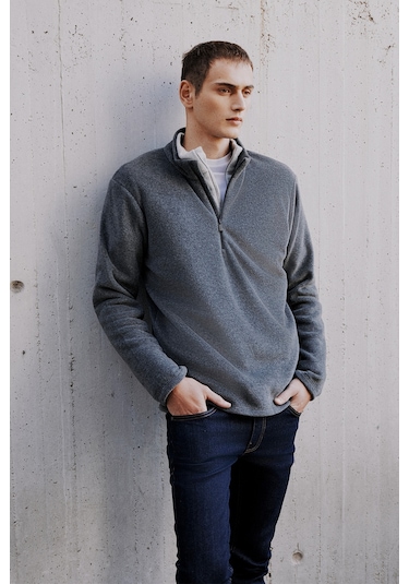 2'li Paket Standart Fit Bato Yaka Soğuk Geçirmez Sweatshirt Polar A.Melanj - Siyah