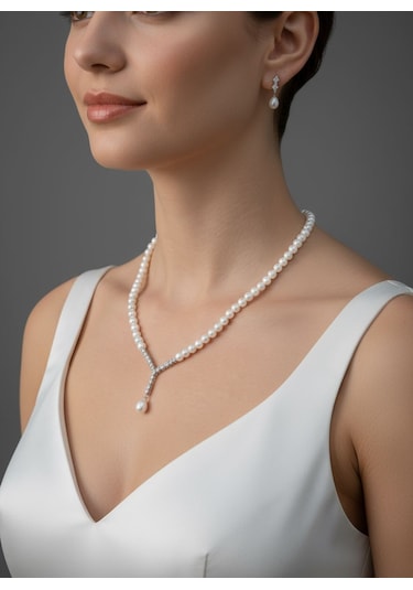 925 Ayar Gümüş Doğal İnci Set Gümüş