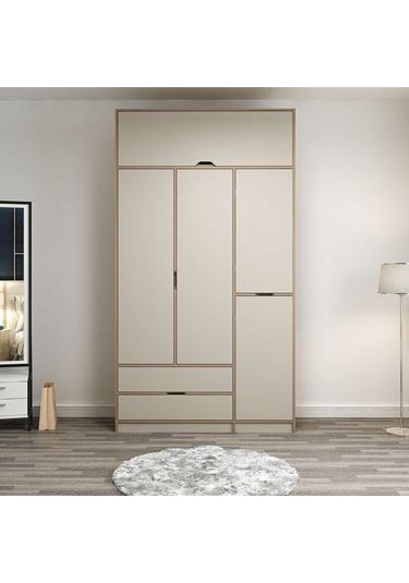Elina 3 Kapaklı Dolap + Yüklük - Dore/kumtaşı Çok Renkli