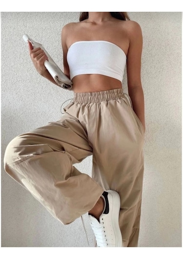 Efnaz Style Cepli Paraşut Pantalon - Bej
