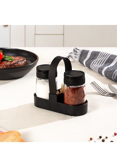 Porsima 00467 Siyah Drop 2 Li Standlı Tuzluk Biberlik Seti - 100ml Siyah