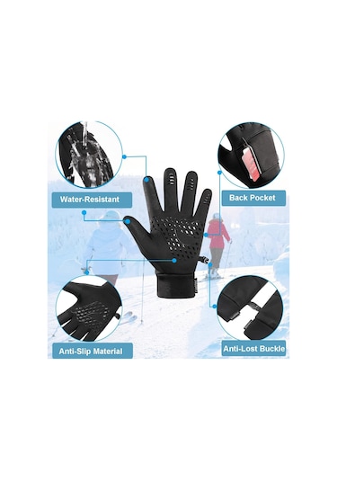 Kış Eldivenleri Su Geçirmez Termal Spor Eldivenleri Erkekler Kadınlar Koşu Bisiklet Sürüş Yürüyüş İş İçin Sıcak Eldivenler - Xl