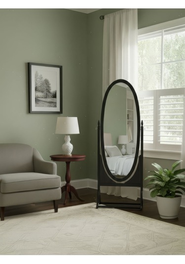 Rivoli Ayaklı Ahşap Oval Boy Aynası 58x165 Siyah