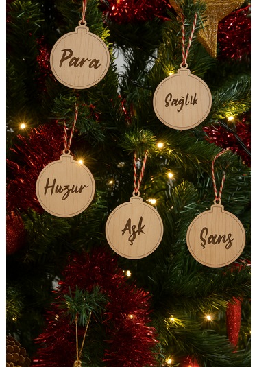 Yılbaşı Ağacı Süsleri Güzel Dilekler 5li Set Ahşap Yeni Yıl Süsleri 5 Adet
