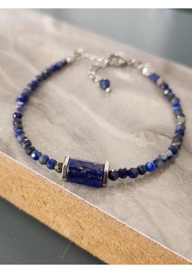 Doğaltaş Lapis Taşı Minimal Çelik Bileklik 3 Mm Lacivert