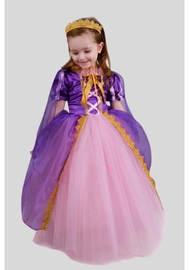 Rapunzel Uzun Kız Çocuk Kostüm Mor