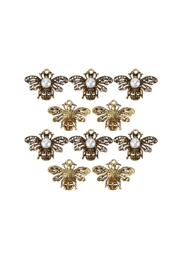 Lemestar Gümüş Altın Renkli Ab Pırlanta Arı Desenli Broş 10 Adet , 2.5x3.5cm, Allüminyum Malzeme, Giyim Ayakkabı Çanta Dekorasyon Aksesuarı Çok Renkli