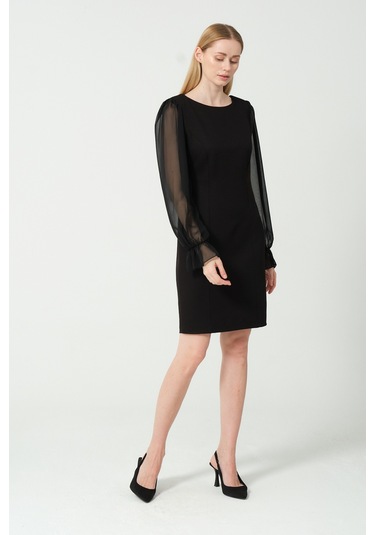 Şifon Kol Detay Mini Elbise Siyah