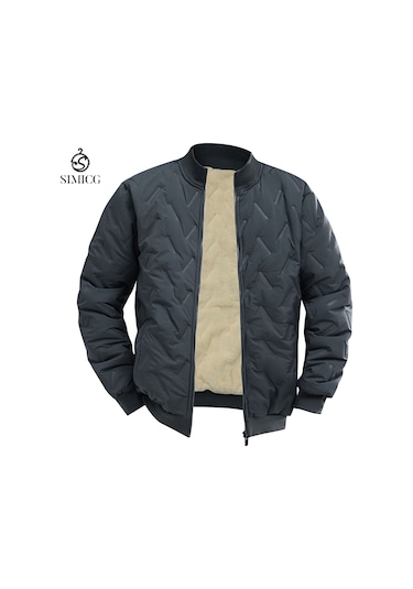 Kışlık Erkek Polar Astarlı Kalın Dik Yaka Ceket Kuzu Yünü Pamuklu Ceket Yeşil