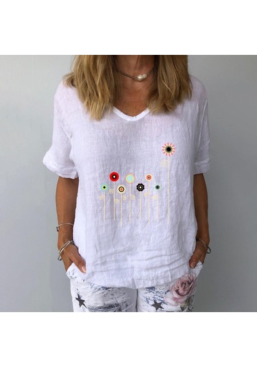 Kadın Modası Günlük Yaz Kısa Kollu O-boyun Bluzlar Ve Gömlekler Beyaz