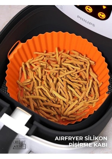 Airfryer Silikon Pişirme Kabı 20x5 Cm Bpa Içermez Tüm Airfryer'lere Uyumlu Pişirme Kağıdı Turuncu