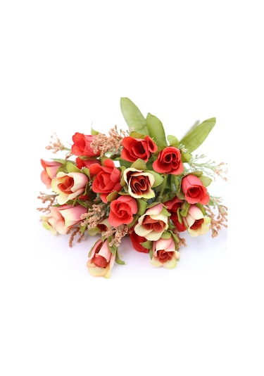 Geeksen 20 Adet Mini Yünlü Plastik Gül Buketi - Ev Dekorasyonu, Partiler, Nikahlar İçin Sürekli Taze, Bordo Renkli