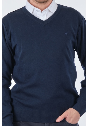 De Blasıo V Yaka Uzun Kollu Lacivert Erkek Kazak 222340020 001