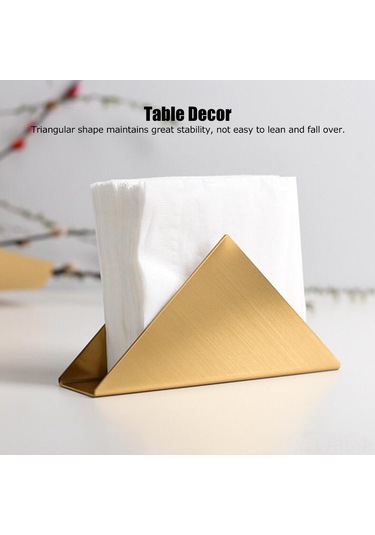 Hangfox Altın Renkli Triangular Paslanmaz Çelik Servis Peçete Tutucu - Otel Restoran Ev Dekoratif Sabit Konumlu Masa Üstü Peçete Tutucu
