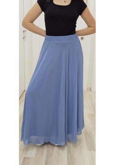 Bel Lastikli Kloş Şifon Etek 6003-indigo İndigo