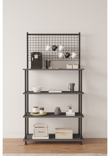 Çevir Kur Antrasit 4 Raflı Kahve Köşesi Dolabı Mutfak Düzenleyici, Stand, 71x167x35 Cm Antrasit