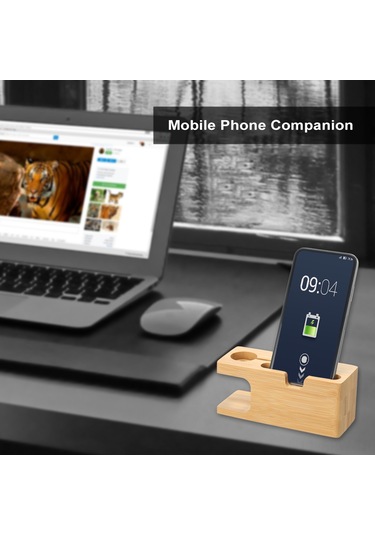 Maiyame Bambu Akıllı Telefon Ve Saat Şarj Tutucusu - Ahşap Rengi, Dürtme Engelle, Minimal Tasarım, Masada Sabit Konum Haki