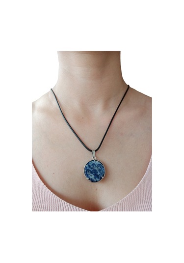 Sodalit Doğal Taşlı Hayat Ağacı Çelik Kolye - Kadın